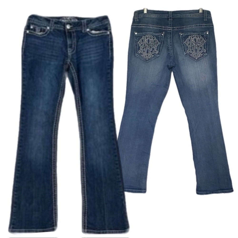 Paisley Sky Embroidered Bootcut Jeans Mid Rise Blue Wm 12